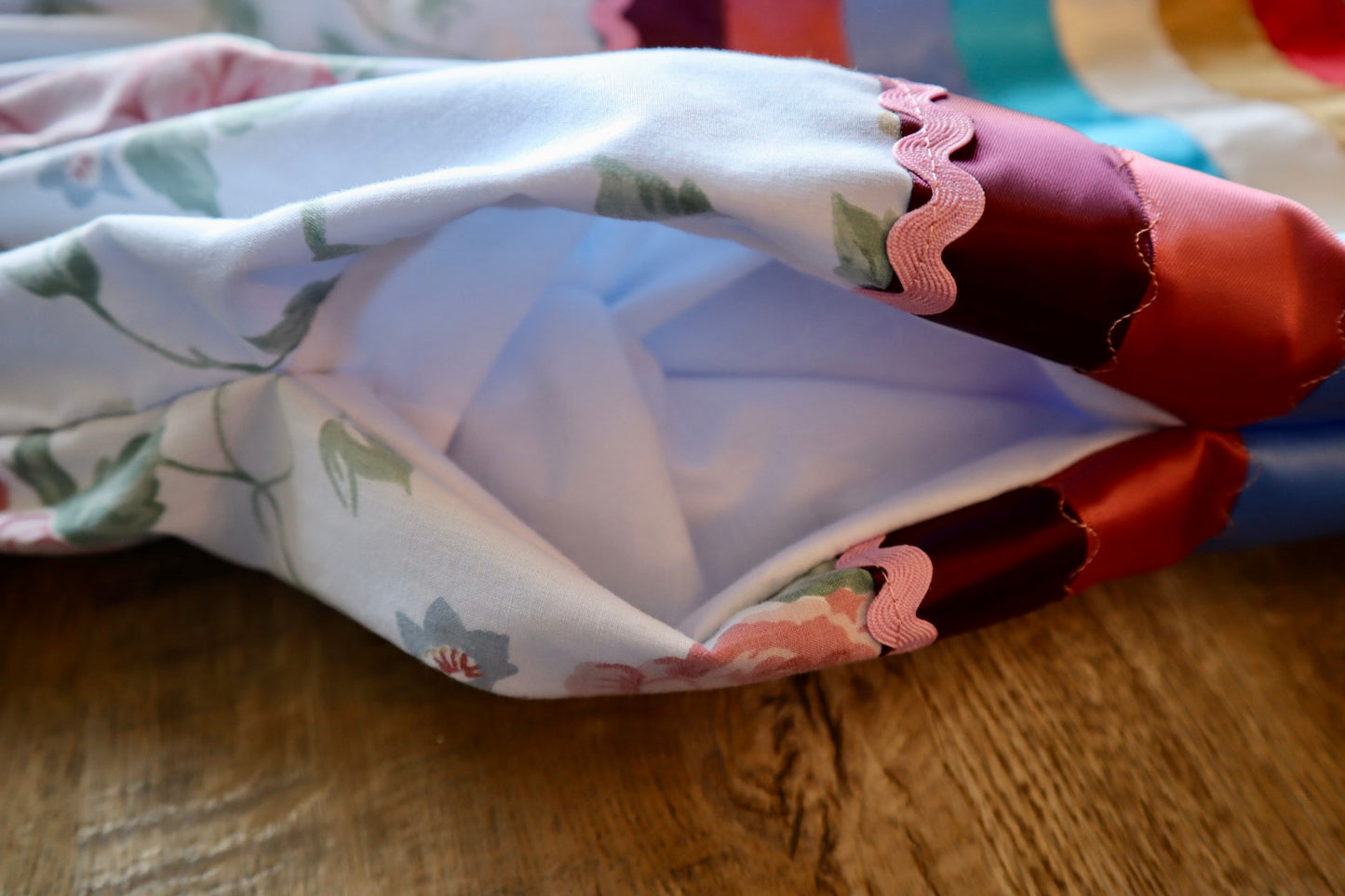 Couture Stacked Ribbon Skirt Pockets Womens Ivory Floral Miscellaneous Ric Rac Cotton Miscellaneous OOAK Indigenous HandMade *up to 50 inches* (enter desired sizes waist size “inches” or Dress/Pants size in order notes)