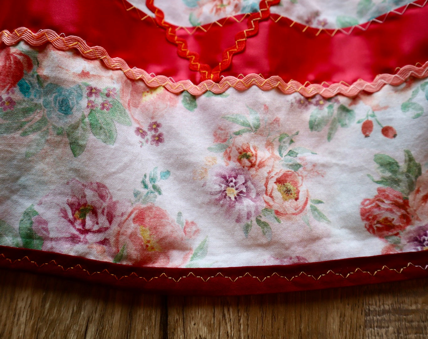 Couture Ribbon Pockets Womens Ruby Ombre Zigzag RicRac Ivory Floral Print Premium Cotton OOAK Indigenous HandMade Clothing CustomWaist *up to 50 inches* (enter desired waist size “inches” or Dress/Pants size in order notes)