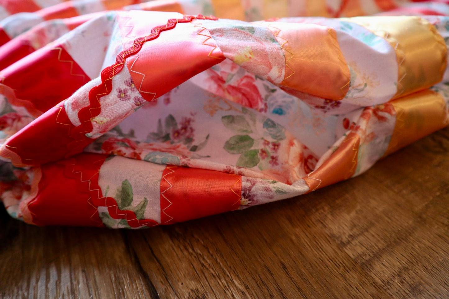 Couture Ribbon Pockets Womens Ruby Ombre Zigzag RicRac Ivory Floral Print Premium Cotton OOAK Indigenous HandMade Clothing CustomWaist *up to 50 inches* (enter desired waist size “inches” or Dress/Pants size in order notes)