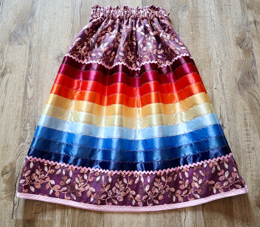 Couture Stacked Ribbon Skirt Pockets Womens Pink Lace Fire Water Tone Ombre RicRac Cotton OOAK Indigenous HandMade *up to 50 inches* (enter desired sizes waist size “inches” or Dress/Pants size in order notes)