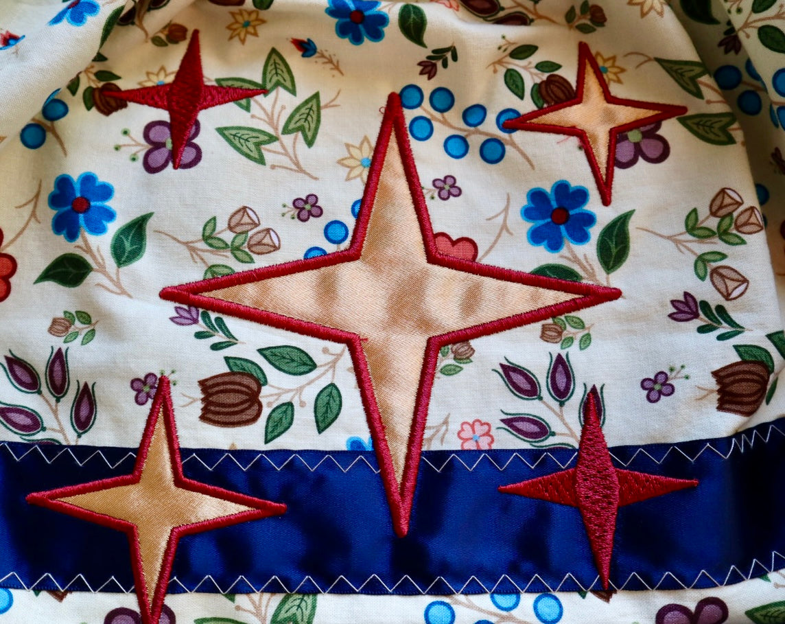 Couture Embroidered Star & Pony Ribbon Skirt Pockets Womens Black Floral Cotton Blue to Green Ombre OOAK Indigenous HandMade *up to 50 inches* (enter desired sizes waist size “inches” or Dress/Pants size in order notes)