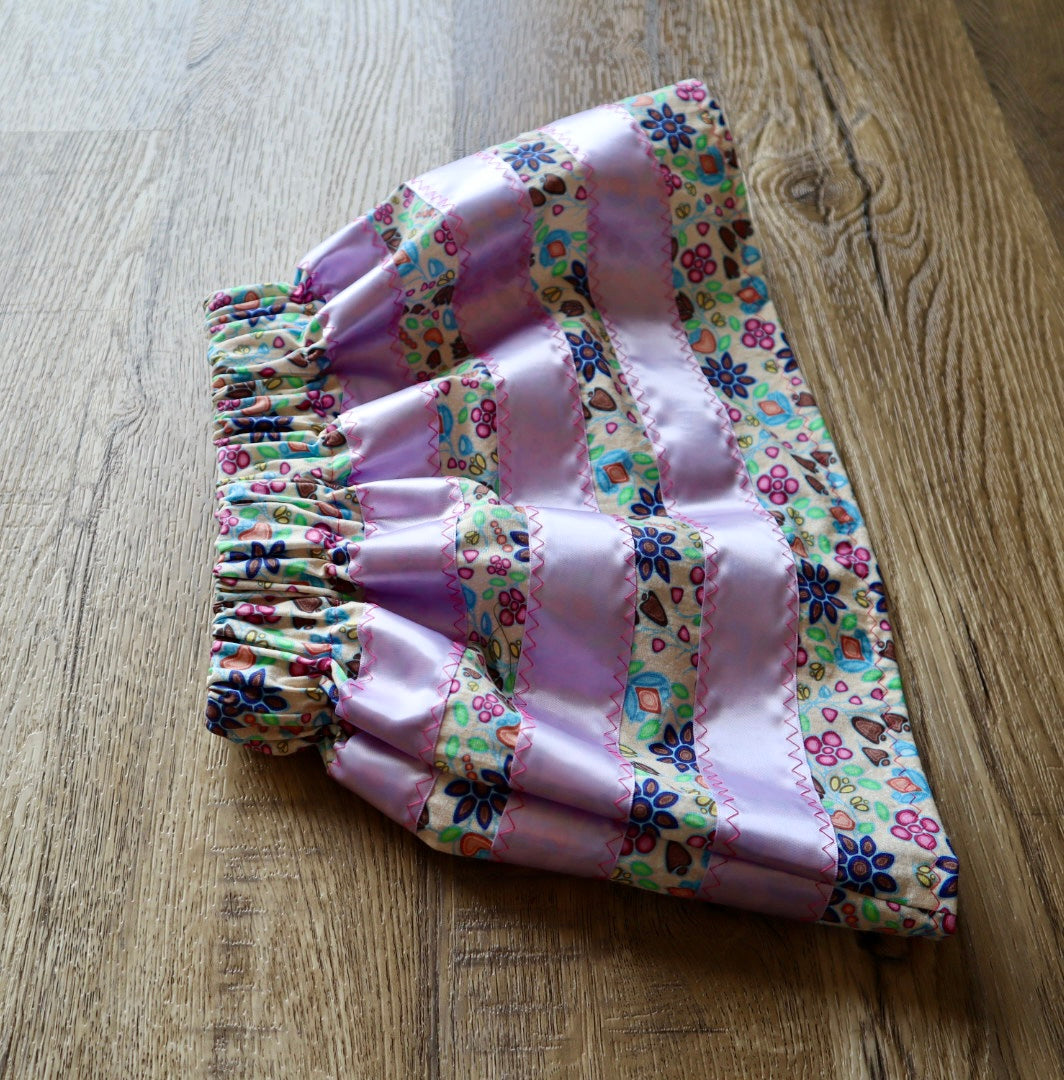 Handmade Infant/Toddler Ribbon Skirt, 6M- 12M Ivory Ojibway Floral Print Premium Cotton, OOAK Indigenous Made Clothing