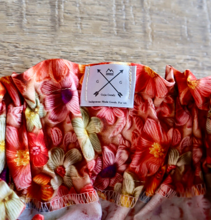 Couture Embroidered Pony Ribbon Skirt Pockets Womens Orange Floral Premium Cotton Fire Water Colours OOAK Indigenous HandMade *up to 50 inches* (enter desired sizes waist size “inches” or Dress/Pants size in order notes)