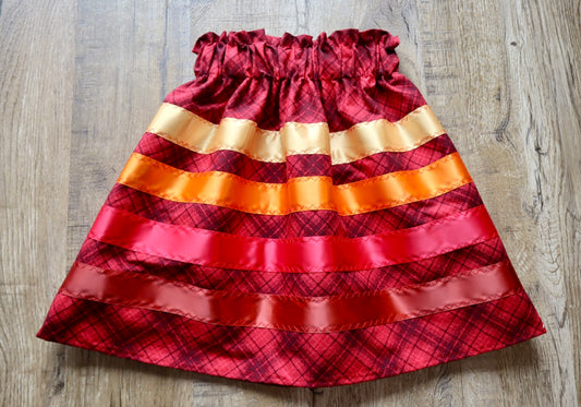 Handmad Ribbon Skirt: Child Size 2-4 Red Ombre Plaid