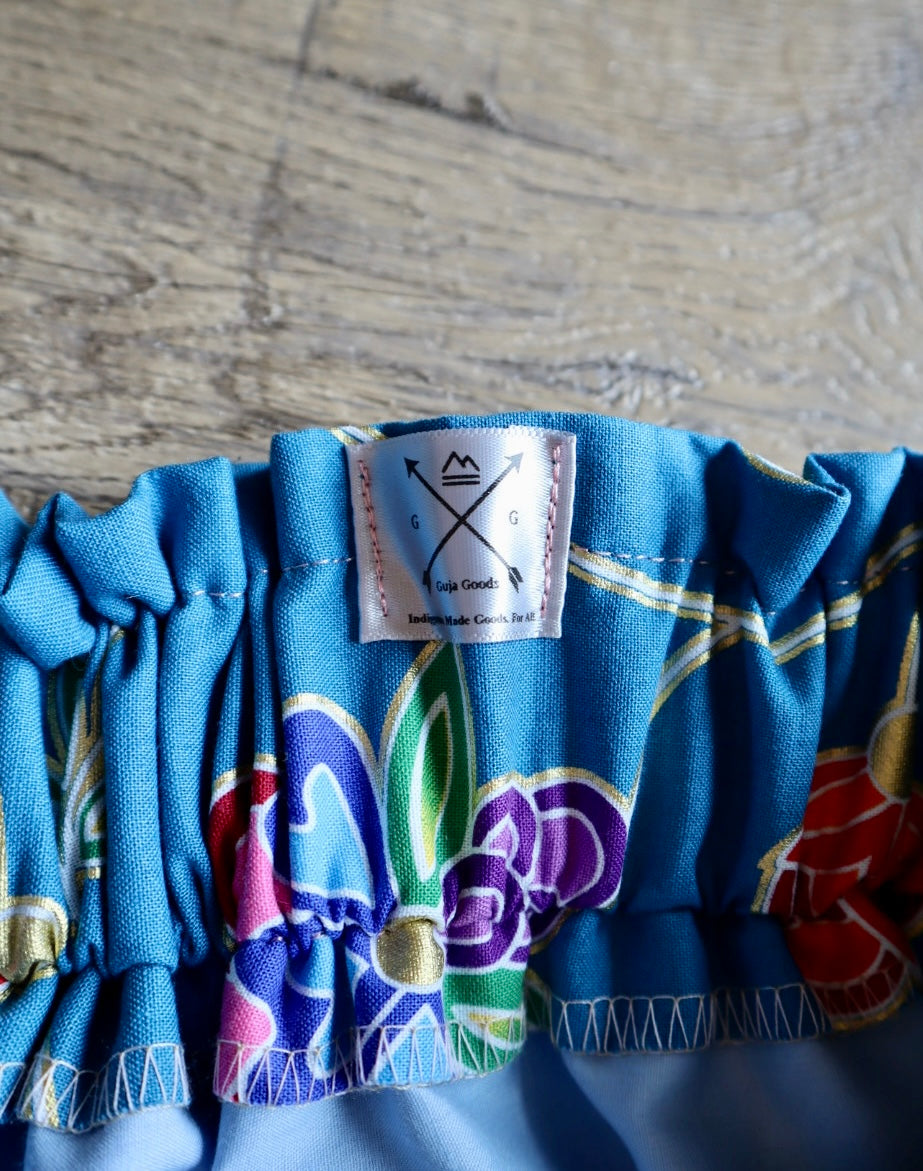 Couture Embroidered Stacked Pony Ribbon Skirt Pockets Womens Blue Indigenous Floral Cotton Fire Water Ombre OOAK Indigenous HandMade *up to 50 inches* (enter desired sizes waist size “inches” or Dress/Pants size in order notes)