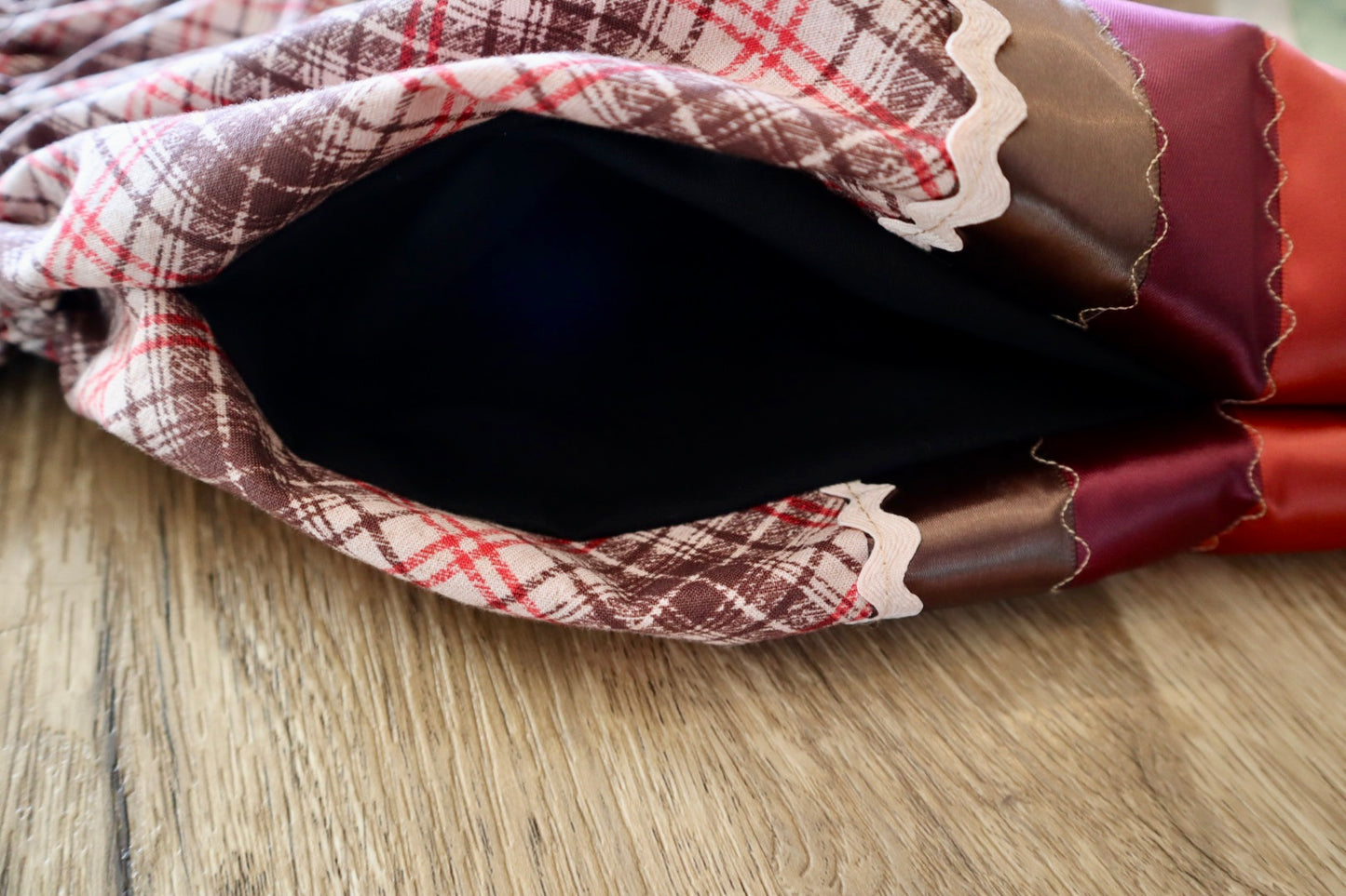Couture Embroidered Stacked Pony Ribbon Skirt Pockets Womens Brown Plaid Cotton Earth Tones Ombre OOAK Indigenous HandMade *up to 50 inches* (enter desired sizes waist size “inches” or Dress/Pants size in order notes)