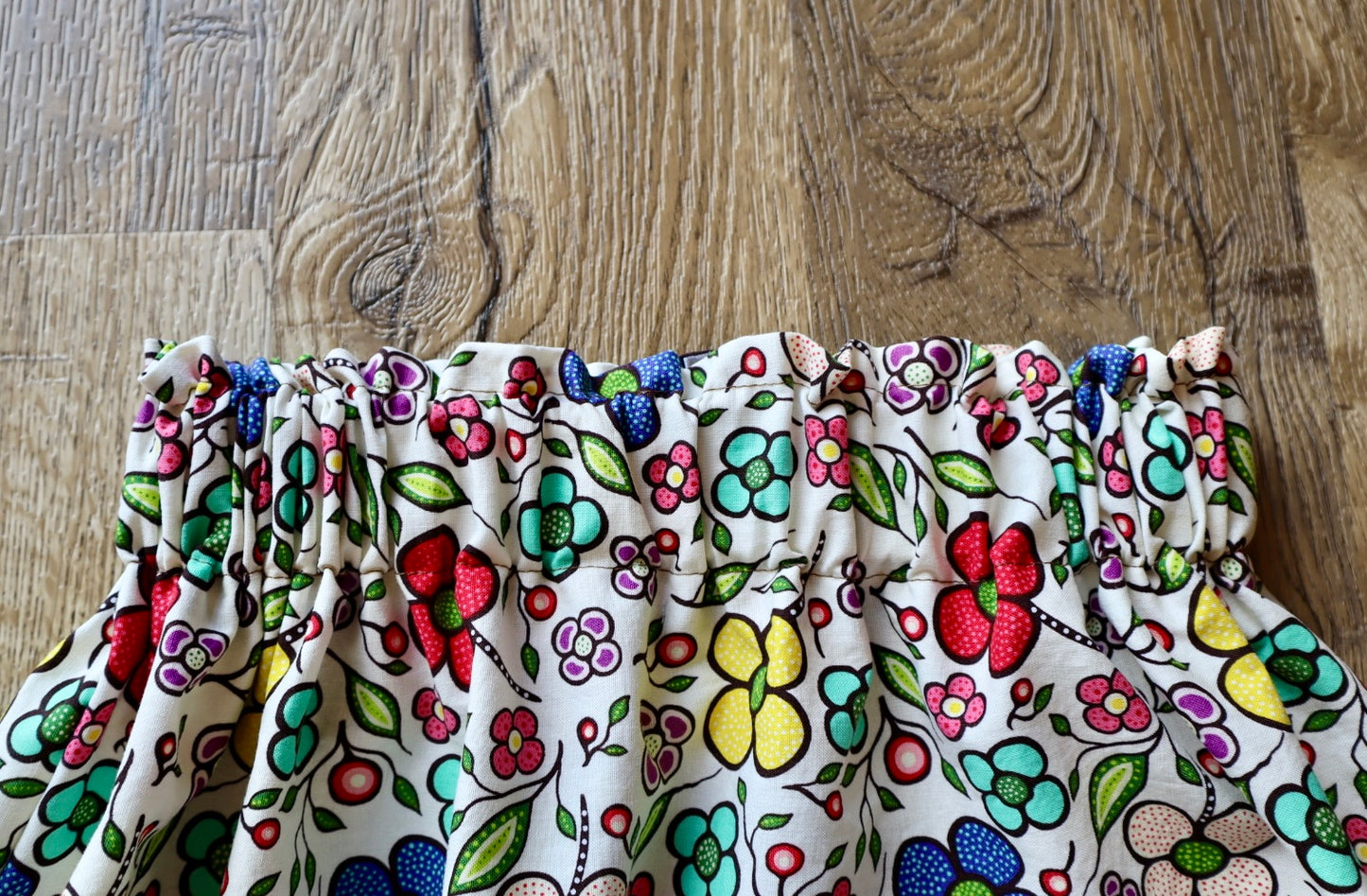 Handmade Ribbon Skirt, Child Size 7-9 Ivory Rose Green Floral Print Premium Cotton, OOAK Indigenous Made Clothing