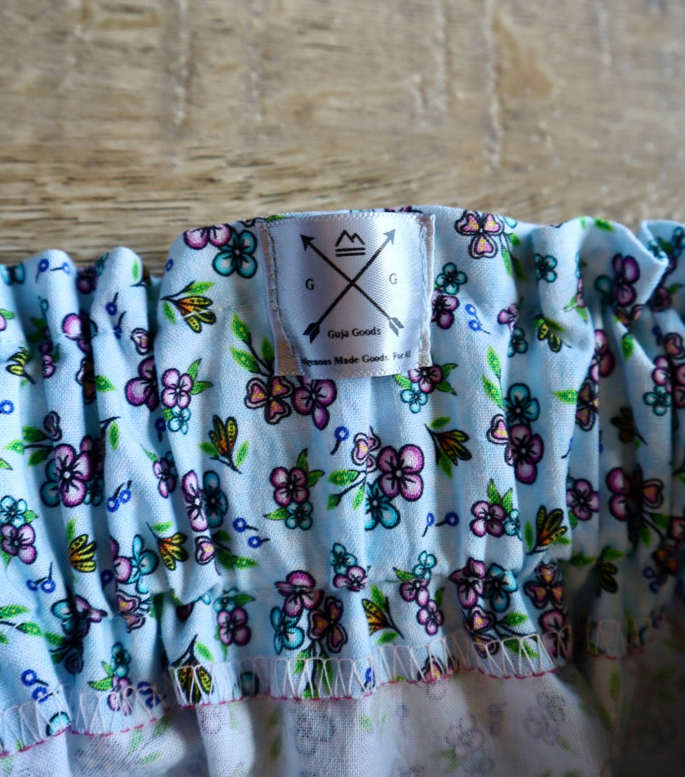 Couture Embroidered Bearpaw Ribbon Skirt Pockets Womens Blue Floral Premium Cotton Fire Tones OOAK Indigenous HandMade *up to 50 inches* (enter desired sizes waist size “inches” or Dress/Pants size in order notes)
