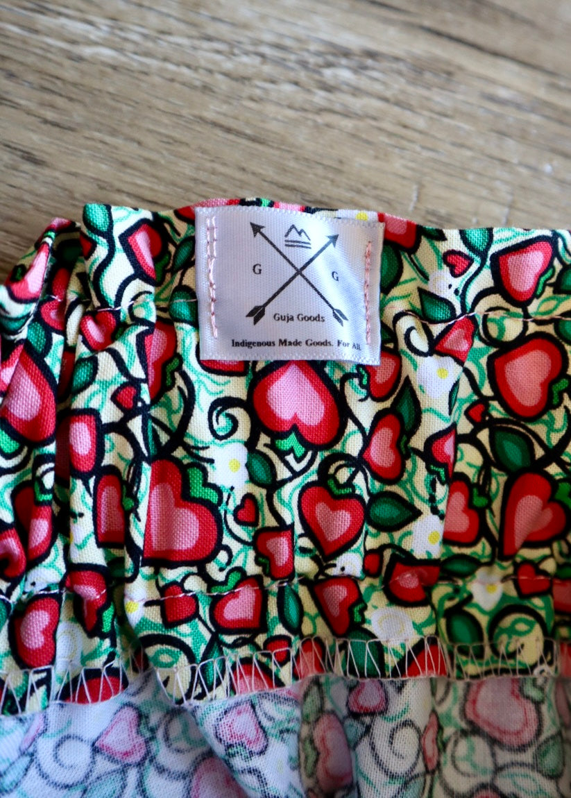 Handmade Ceremony, Casual Ribbon Skirt: Green to Yellow Ombre, Heart Berry Indigenous Floral Print, Custom Waist *up to 50 inches* (enter desired sizes waist size “inches” or Dress/Pants size in order notes)