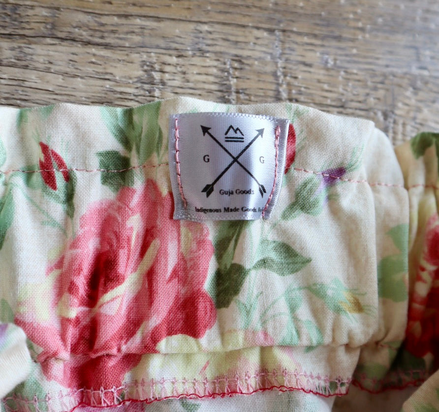 Handmade Infant Toddler Ribbon Skirt, Size 12M-2T Ruby Ombre Ivory Floral Print Premium Cotton, OOAK Indigenous Made Clothing