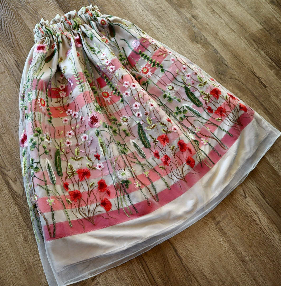 Couture Overlay Ribbon Skirt Women’s Ivory Embroidered Floral Lace Ivory Satin Indigenous HandMade Clothing Custom Waist *up to 50 inches* (enter desired sizes waist size “inches” or Dress/Pants size in order notes)