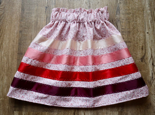 Handmad Ribbon Skirt: Child Size 2-3 Red Ombre Pink Floral