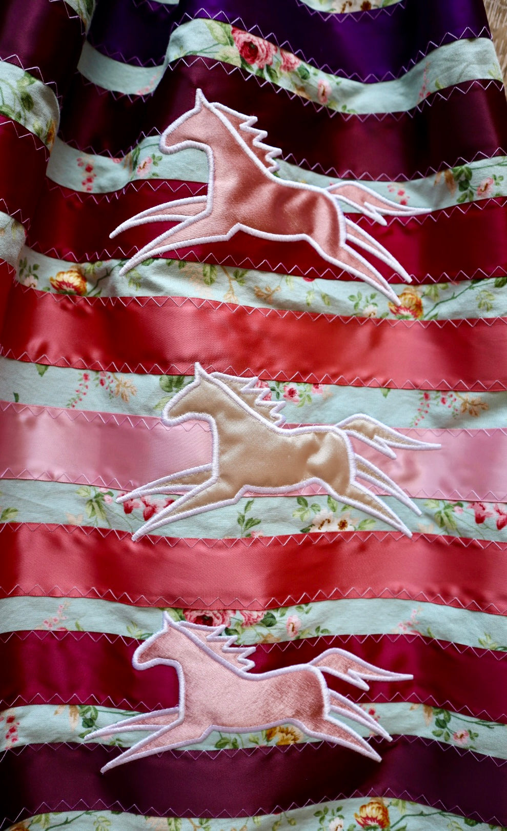 Couture Embroidered Pony Ribbon Skirt Pockets Womens Light Teal Floral Premium Cotton Plum Ombre OOAK Indigenous HandMade *up to 50 inches* (enter desired sizes waist size “inches” or Dress/Pants size in order notes)