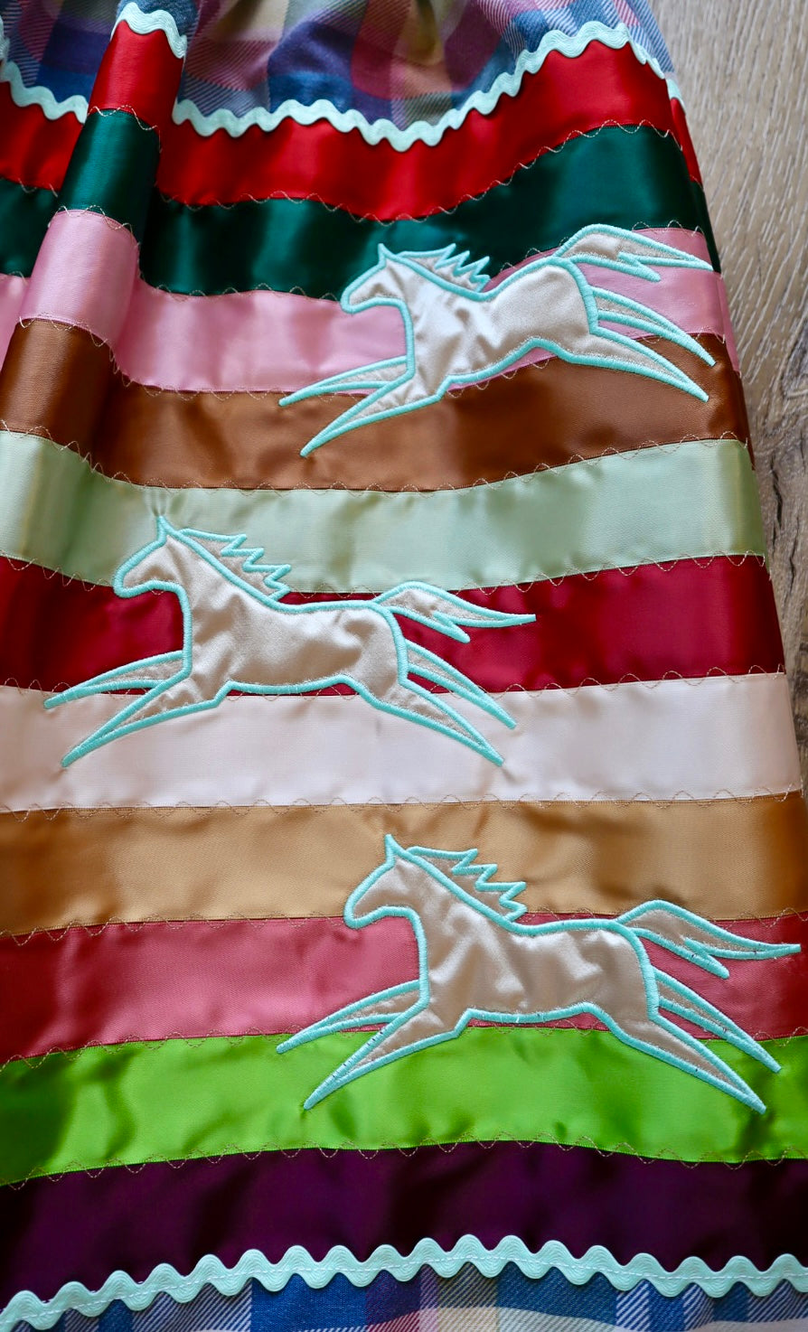 Couture Embroidered Stacked Pony Ribbon Skirt Pockets Womens Plaid Cotton Miscellaneous OOAK Indigenous HandMade *up to 50 inches* (enter desired sizes waist size “inches” or Dress/Pants size in order notes)