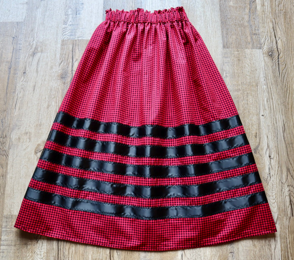 Handmade Ceremony, Casual Ribbon Skirt: Red and Black Gingham Print, Custom Waist *up to 50 inches* (enter desired sizes waist size “inches” or Dress/Pants size in order notes)