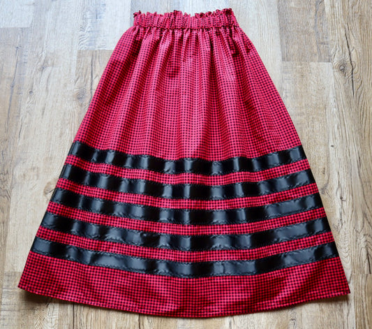 Handmade Ceremony, Casual Ribbon Skirt: Red and Black Gingham Print, Custom Waist *up to 50 inches* (enter desired sizes waist size “inches” or Dress/Pants size in order notes)