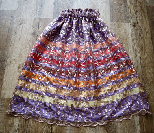 Couture Overlay Ribbon Skirt Women’s Champagne Embroidered Sequin Lace Satin Peach Ombre Indigenous HandMade Clothing CustomWaist *up to 50 inches* (enter desired sizes waist size “inches” or Dress/Pants size in order notes)