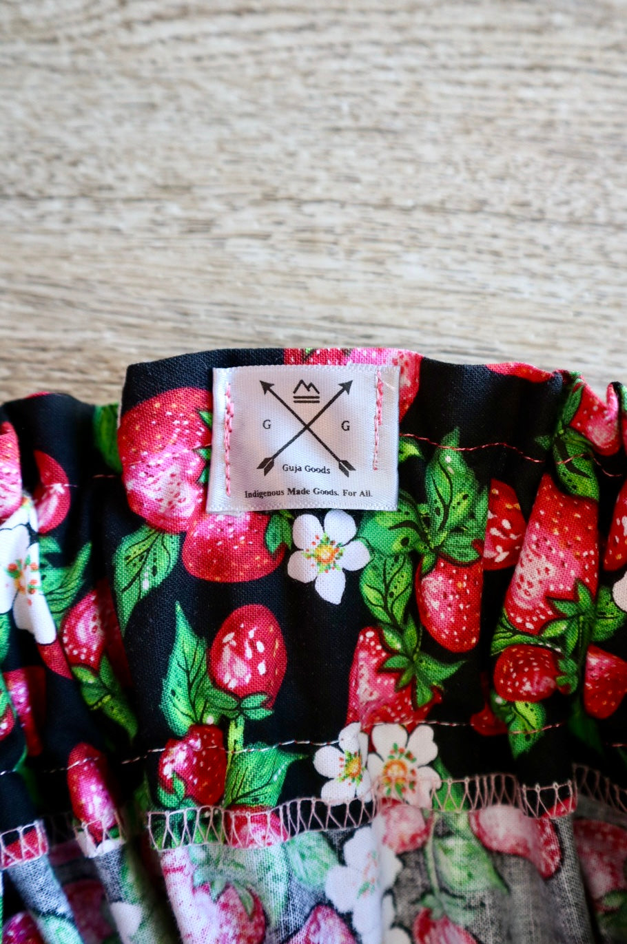 Couture Stacked Ribbon Pocket Womens RicRac Black Strawberry Floral Print Premium Cotton Cream Ombre OOAK Indigenous HandMade CustomWaist *up to 50 inches* (enter desired sizes waist size “inches” or Dress/Pants size in order notes)