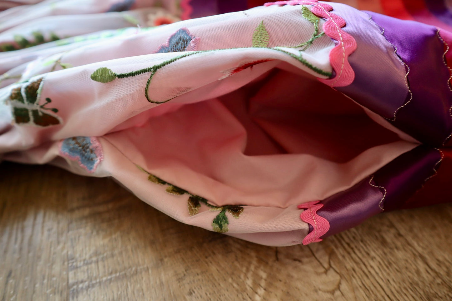 Couture Stacked Ribbon Skirt Pockets Womens Pink and White Lace Purple Pink Ombre RicRac Premium Cotton OOAK Indigenous HandMade *up to 50 inches* (enter desired sizes waist size “inches” or Dress/Pants size in order notes)