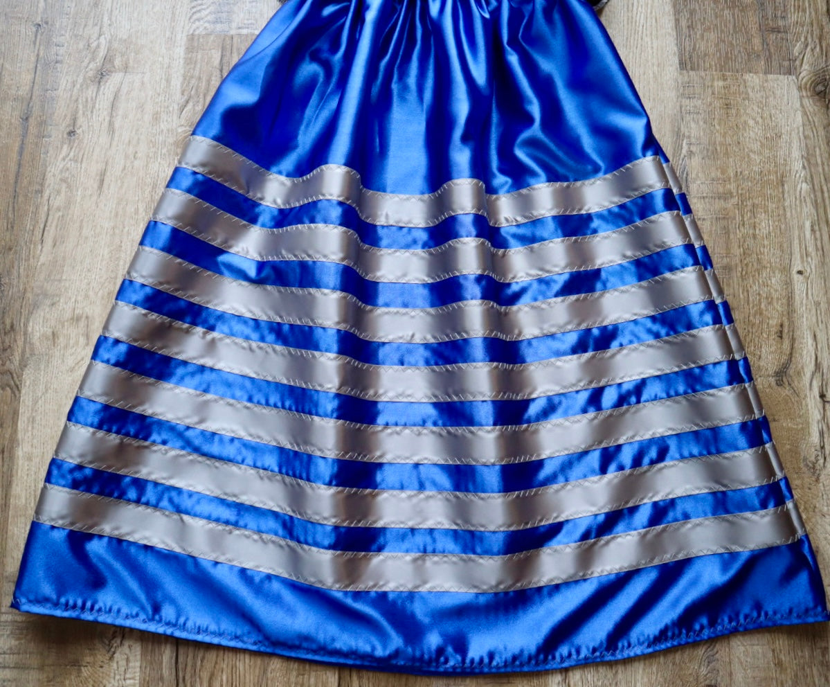 Couture Overlay Ribbon Skirt Women’s Black Embroidered Sequin Lace Sapphire Satin Gun Metal Indigenous HandMade Clothing CustomWaist *up to 50 inches* (enter desired sizes waist size “inches” or Dress/Pants size in order notes)