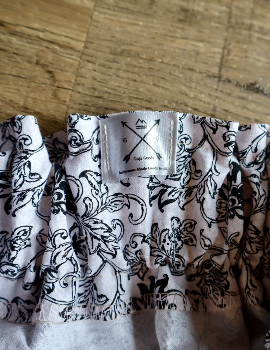 Handmade Ceremony, Casual Ribbon Skirt: Turquoise Tones, Black and White Floral Print, Custom Waist *up to 50 inches* (enter desired sizes waist size “inches” or Dress/Pants size in order notes)