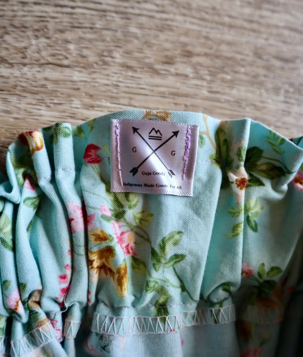 Couture Embroidered Pony Ribbon Skirt Pockets Womens Light Teal Floral Premium Cotton Plum Ombre OOAK Indigenous HandMade *up to 50 inches* (enter desired sizes waist size “inches” or Dress/Pants size in order notes)