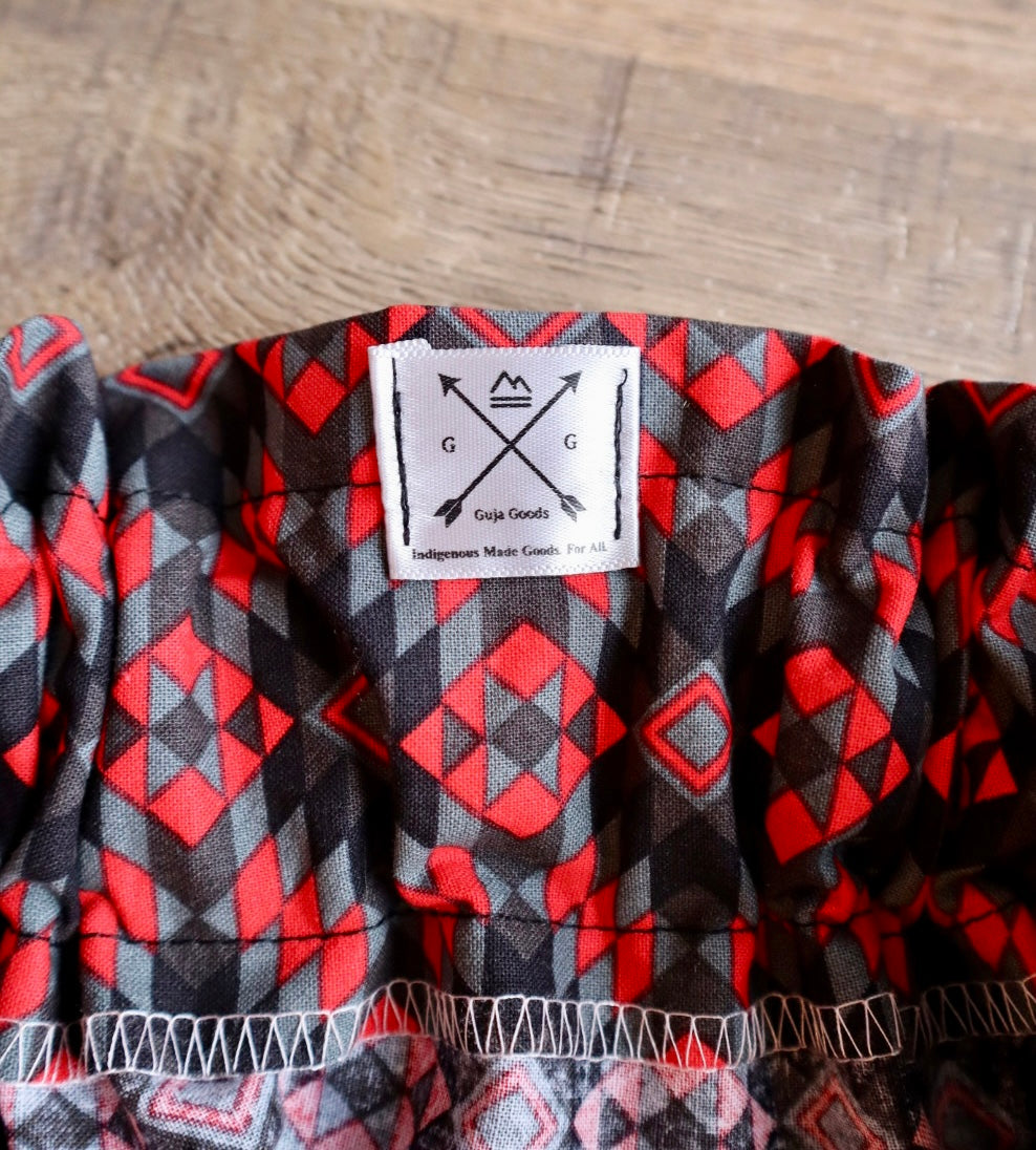 Couture Embroidered Stacked Pony Ribbon Skirt Pockets Womens Red and Black Geometric Cotton Black to Silver Ombre OOAK Indigenous HandMade *up to 50 inches* (enter desired sizes waist size “inches” or Dress/Pants size in order notes)